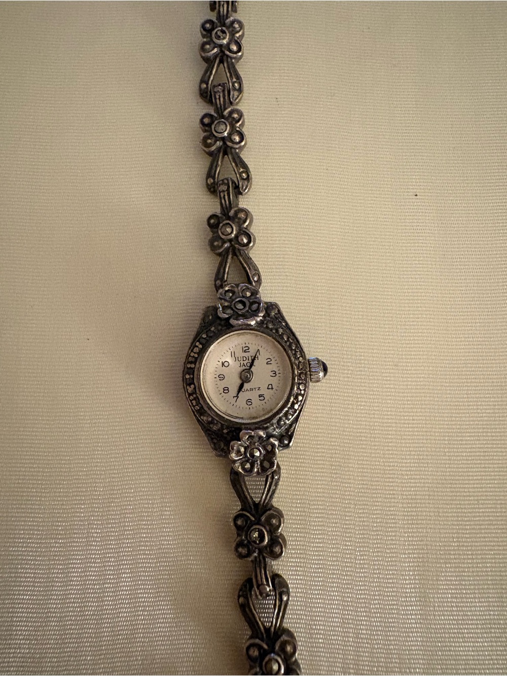 Judith Jack Sterling Silver Floral Link Bracelet Watch Vintage